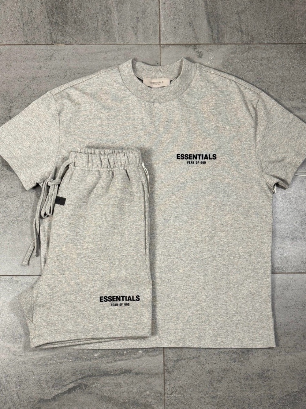 ESSENTIALS Men’s Light Grey Drawstring Athletic Shorts